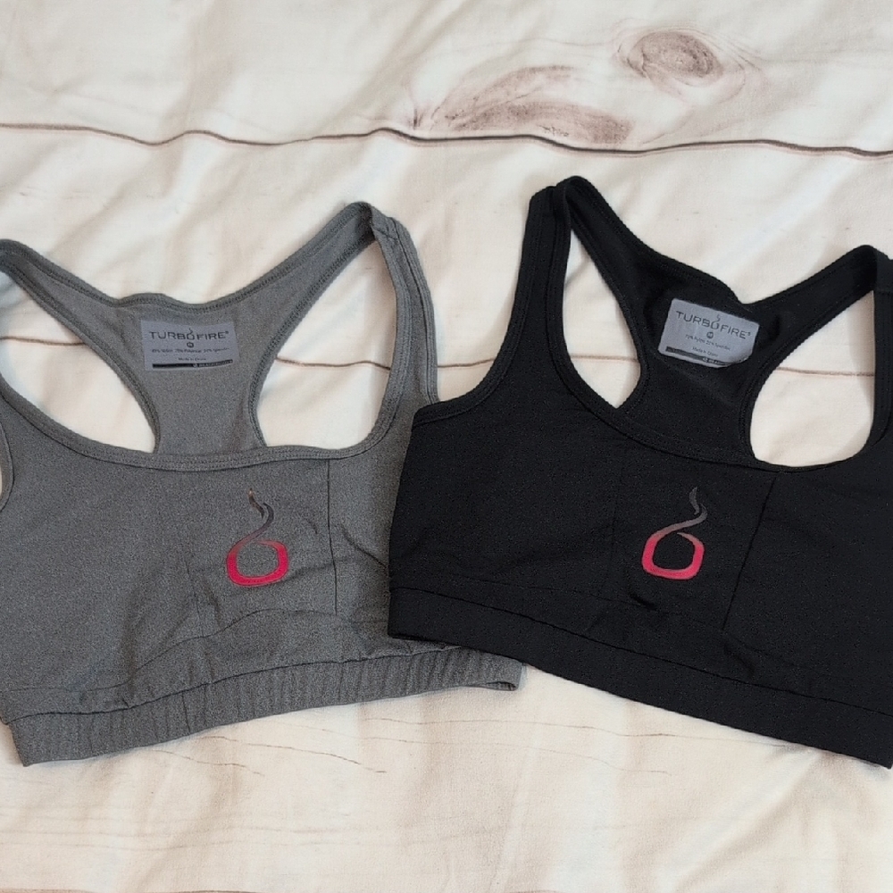 Beachbody Turbo Fire Gray and Black Sports Bras size Medium Set of Two